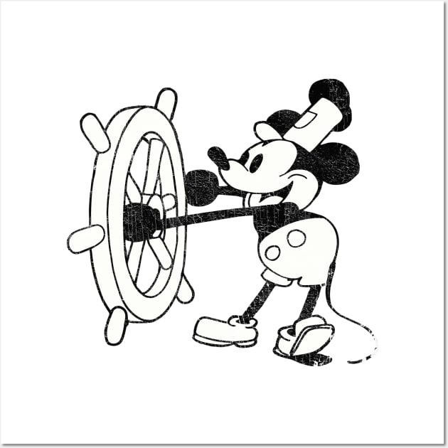 Steamboat Willie Faded Vintage Aesthetic Wall Art by DrumRollDesigns